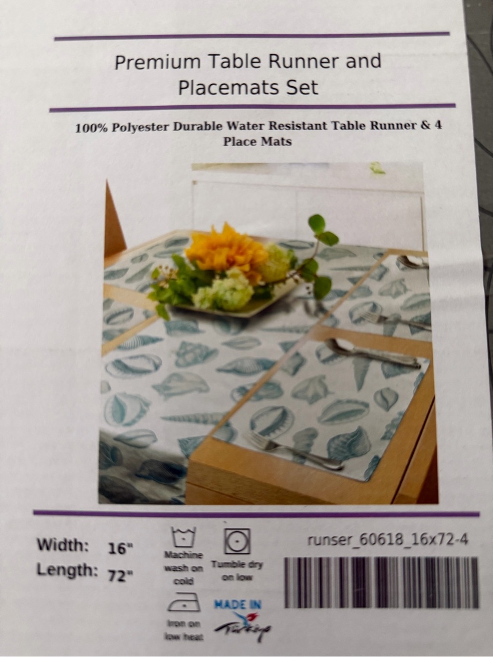 Premium Shell-Print Table Runner & Placemats Set - Blue